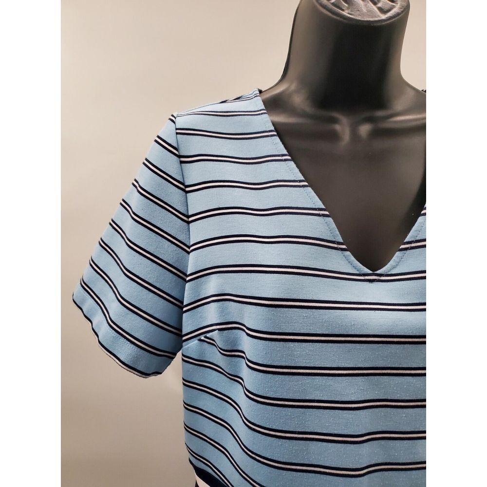 Draper James Women's Ponte Short Sleeve Blue White Striped A-line Dress - Size L
